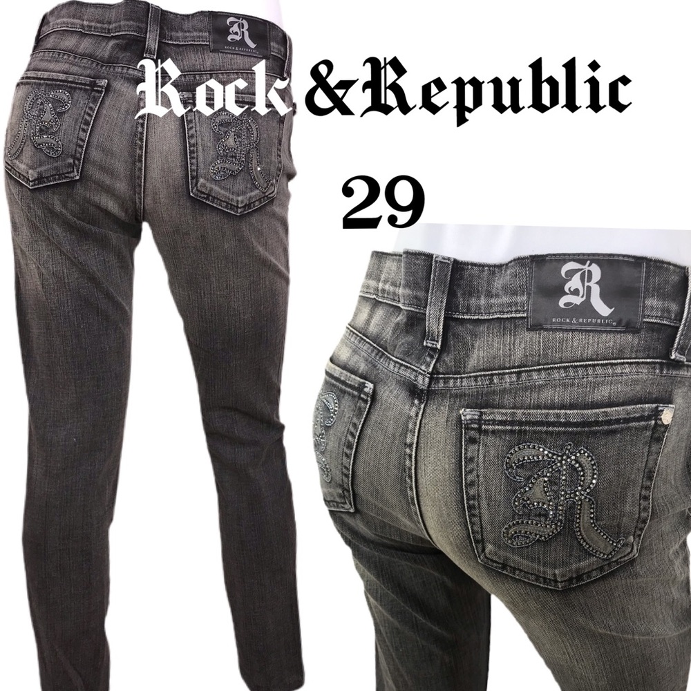 Rock & Republic sz 29 Jeweled Pocket Black Jeans